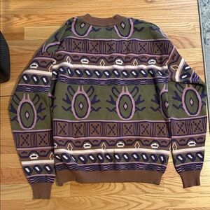 Men's Olive & Brown Geometric Crewneck Sweater with Purple Accents